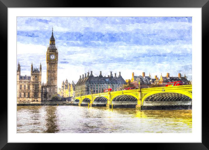 Westminster Bridge and Big Ben Art Framed Mounted Print by David Pyatt