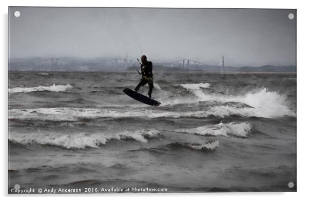 Kite Surfing Scotland Acrylic by Andy Anderson