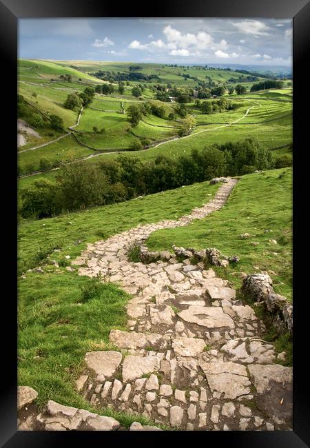Path Down From Malham Cove Framed Print by Gary Kenyon