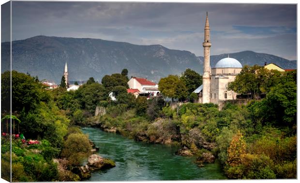 Mosques by The Neretva River Canvas Print by Colin Metcalf