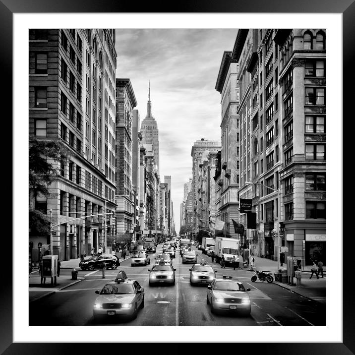NYC 5th Avenue | Monochrom Framed Mounted Print by Melanie Viola