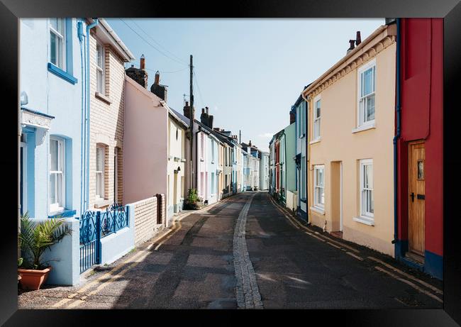 Colourful terrace houses in Devon, UK. Framed Print by Liam Grant