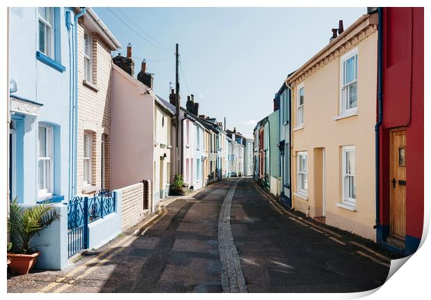 Colourful terrace houses in Devon, UK. Print by Liam Grant