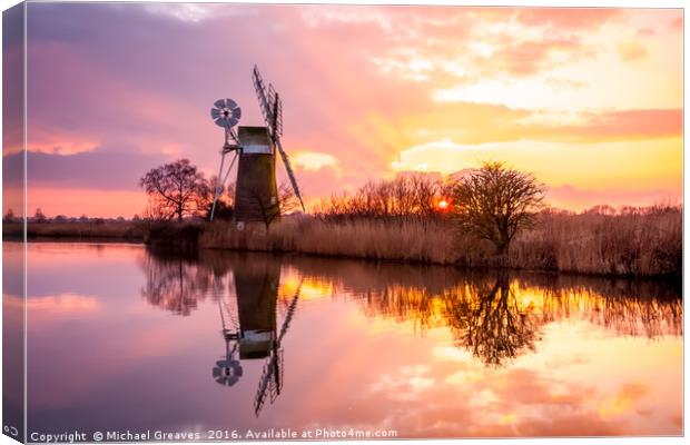 Turf Fen Windmill Canvas Print by Michael Greaves