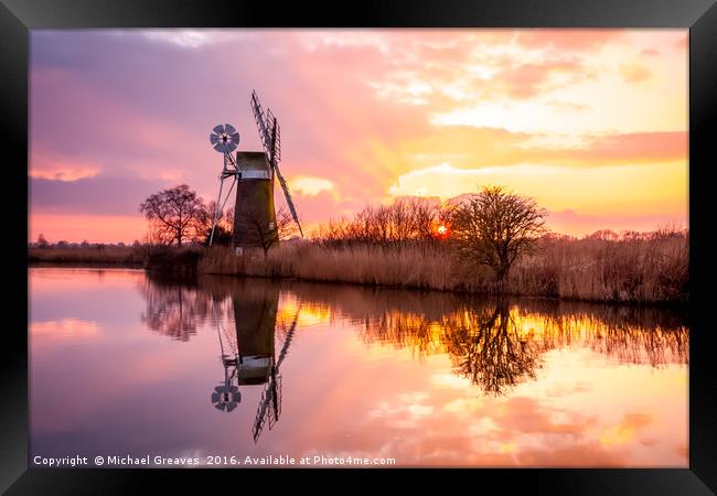 Turf Fen Windmill Framed Print by Michael Greaves