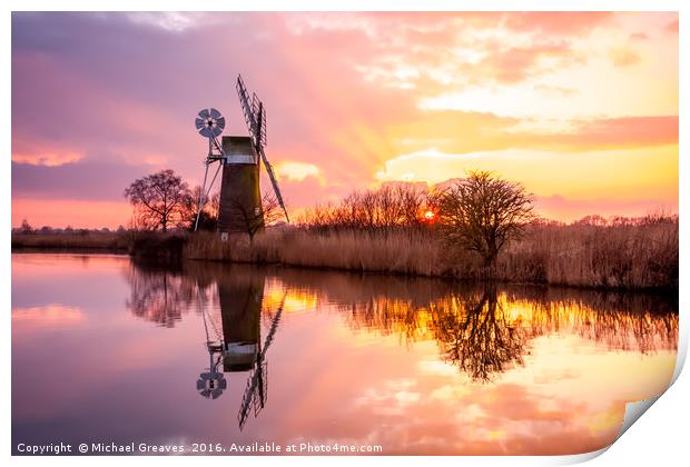 Turf Fen Windmill Print by Michael Greaves
