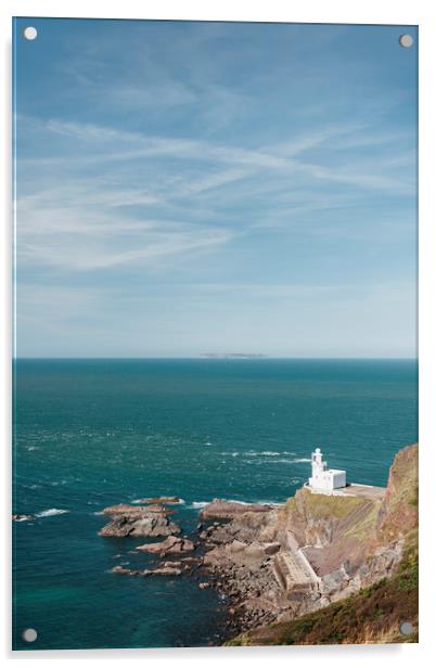 Lighthouse at Hartland Quay with Lundy Island beyo Acrylic by Liam Grant