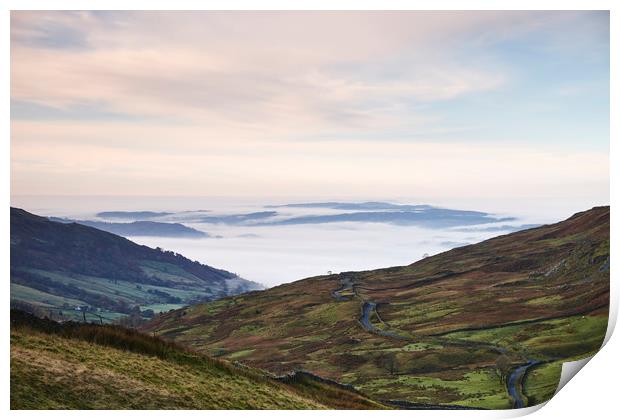 Cloud inversion over Ambleside at sunrise. Cumbria Print by Liam Grant