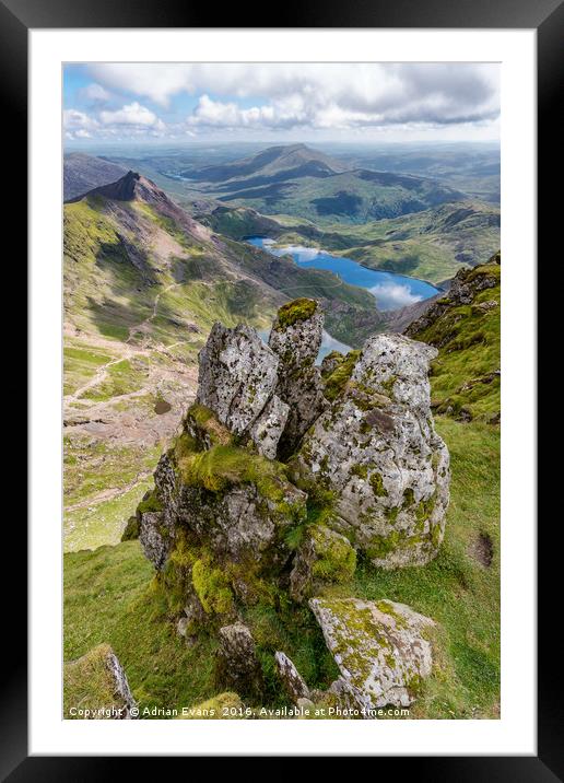Llydaw and Glaslyn Lakes Snowdon Framed Mounted Print by Adrian Evans