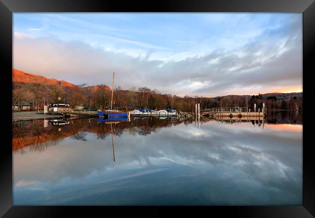 First Light Reflections At Coniston Framed Print by Gary Kenyon