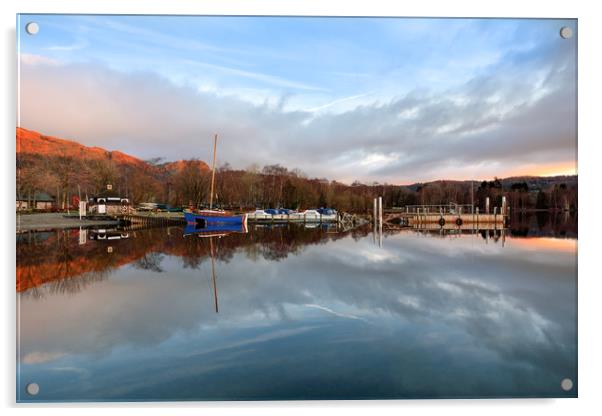 First Light Reflections At Coniston Acrylic by Gary Kenyon