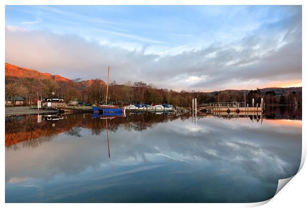 First Light Reflections At Coniston Print by Gary Kenyon