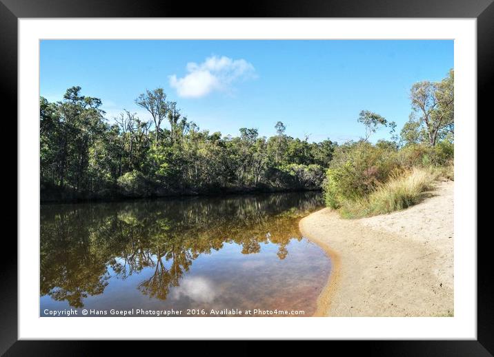 Mirror River Reflection Framed Mounted Print by Hans Goepel Photographer