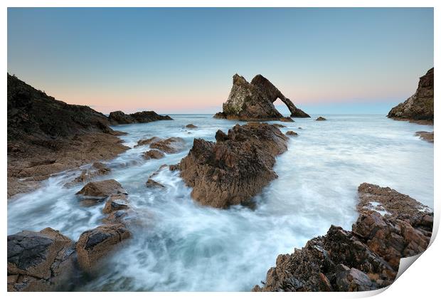 Sunset at Bow Fiddle Rock Print by Grant Glendinning