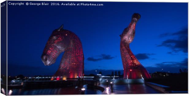 The Kelpies Light show Canvas Print by George Blair