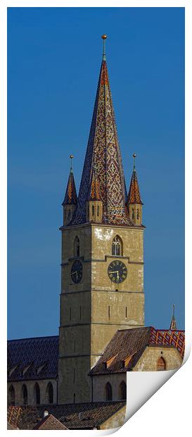 Medieval Evangelical Cathedral Tower from Sibiu Ro Print by Adrian Bud