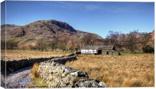 Cumbrian Farmhouse, Langdale Canvas Print by Beverley Middleton