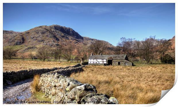 Cumbrian Farmhouse, Langdale Print by Beverley Middleton
