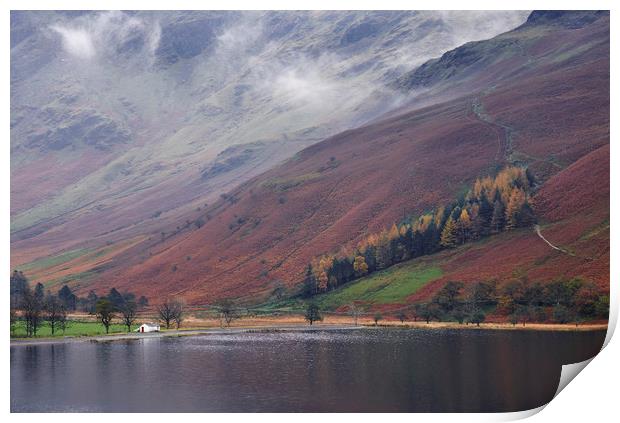Cloud and autumnal colours. Buttermere, Cumbria, U Print by Liam Grant