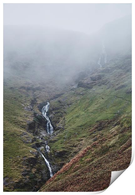 Moss Force waterfall in cloud. Newlands Hause, Cum Print by Liam Grant
