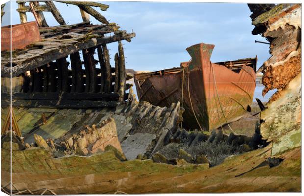 Sunshine On The Wrecks At Fleetwood Marsh Canvas Print by Gary Kenyon