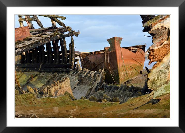 Sunshine On The Wrecks At Fleetwood Marsh Framed Mounted Print by Gary Kenyon