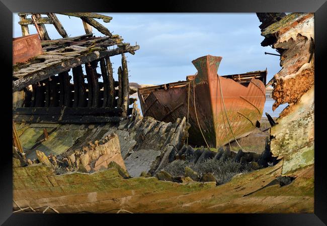 Sunshine On The Wrecks At Fleetwood Marsh Framed Print by Gary Kenyon