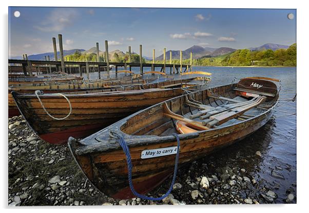 Rowing Boats on Derwent Water Acrylic by Stephen Mole