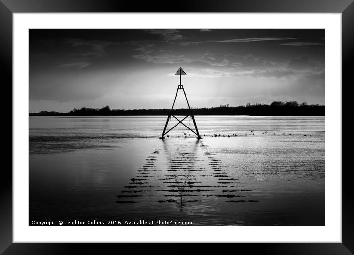 Marker on The Loughor Estuary  Framed Mounted Print by Leighton Collins