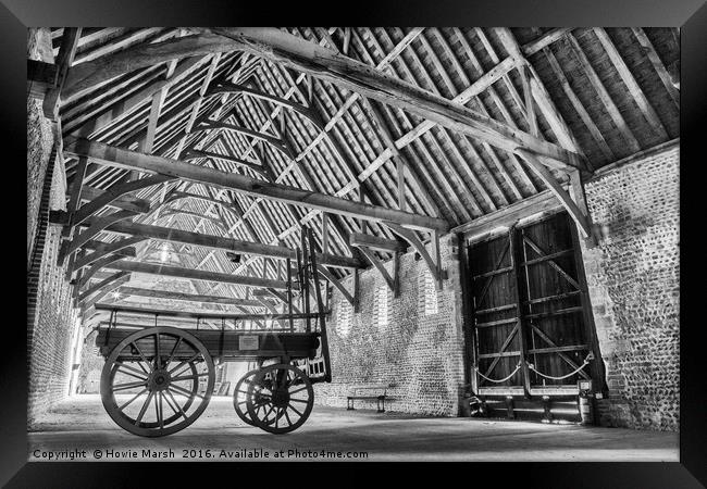 Wagon in the Barn Framed Print by Howie Marsh