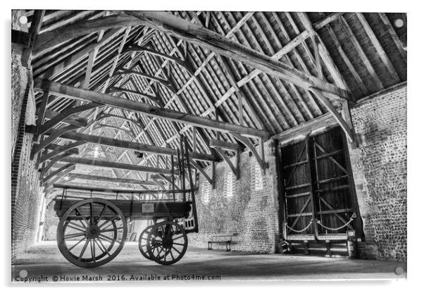 Wagon in the Barn Acrylic by Howie Marsh