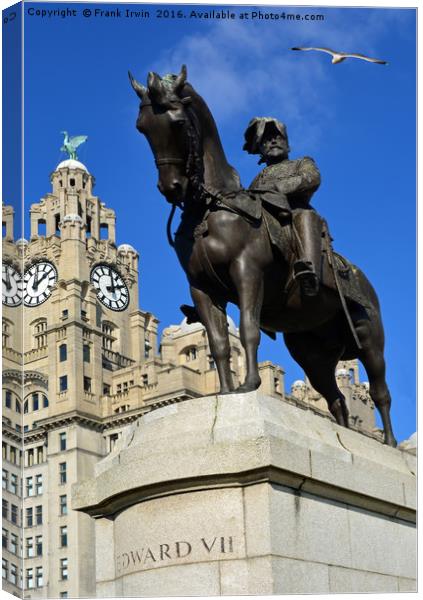 Edward VII in front of Liverpool's Liver Building Canvas Print by Frank Irwin