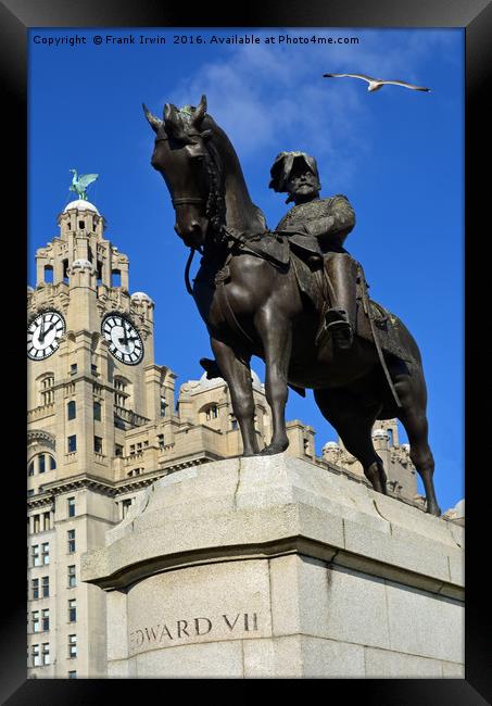 Edward VII in front of Liverpool's Liver Building Framed Print by Frank Irwin