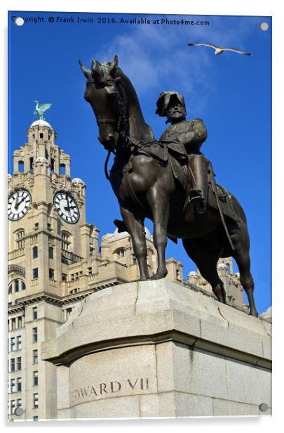 Edward VII in front of Liverpool's Liver Building Acrylic by Frank Irwin