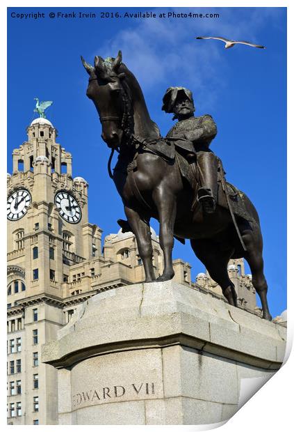 Edward VII in front of Liverpool's Liver Building Print by Frank Irwin