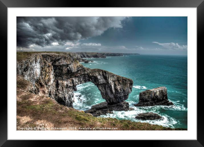 Green Bridge of Wales, Pembrokeshire HDR Framed Mounted Print by Wolfgang Ackermann