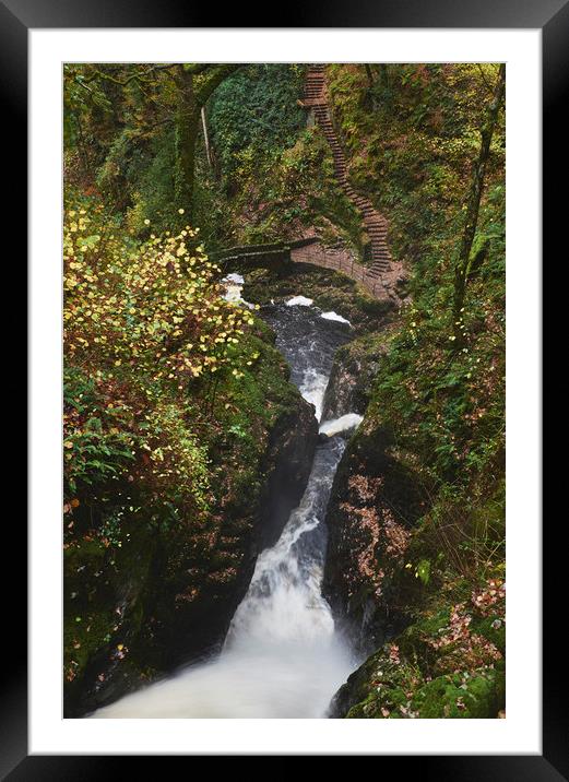 Above Aira Force waterfall with bridge and steps b Framed Mounted Print by Liam Grant