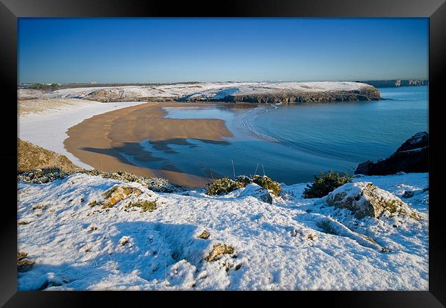 Broadhaven Snowscape Framed Print by Mark Robson