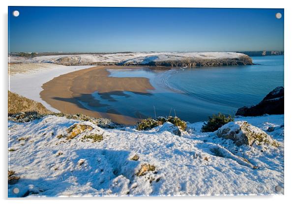 Broadhaven Snowscape Acrylic by Mark Robson
