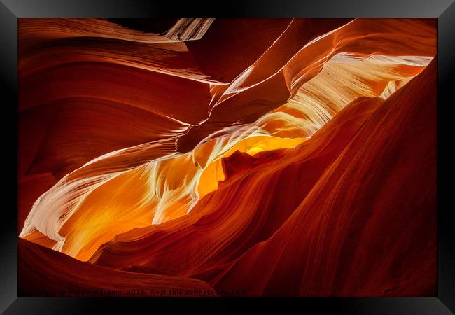 Upper Antelope Canyon - View of Monument Valley Framed Print by Martin Williams