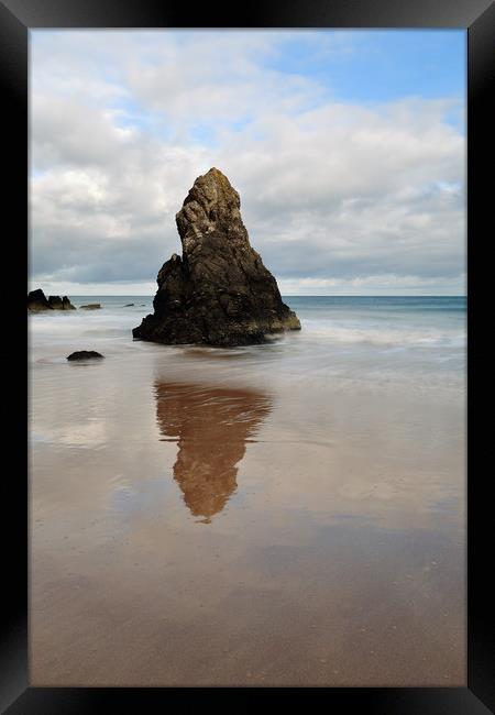 Sango Bay Beach Rock Reflection Framed Print by Maria Gaellman