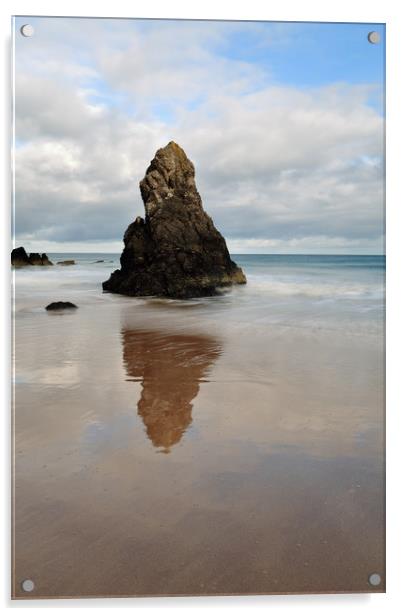 Sango Bay Beach Rock Reflection Acrylic by Maria Gaellman