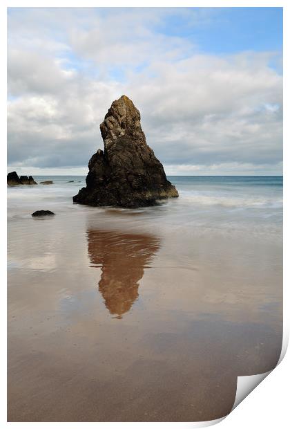 Sango Bay Beach Rock Reflection Print by Maria Gaellman