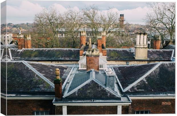 Old rooftop and chimneys. Norwich, Norfolk, UK.  Canvas Print by Liam Grant
