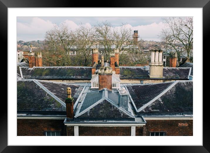Old rooftop and chimneys. Norwich, Norfolk, UK.  Framed Mounted Print by Liam Grant