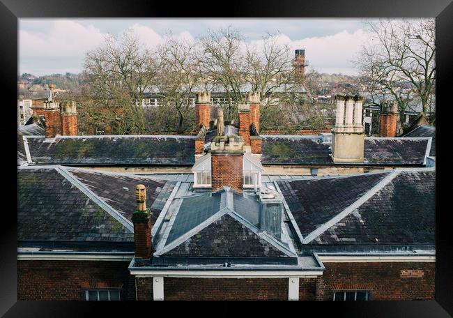 Old rooftop and chimneys. Norwich, Norfolk, UK.  Framed Print by Liam Grant