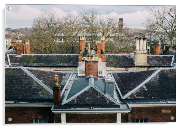 Old rooftop and chimneys. Norwich, Norfolk, UK.  Acrylic by Liam Grant