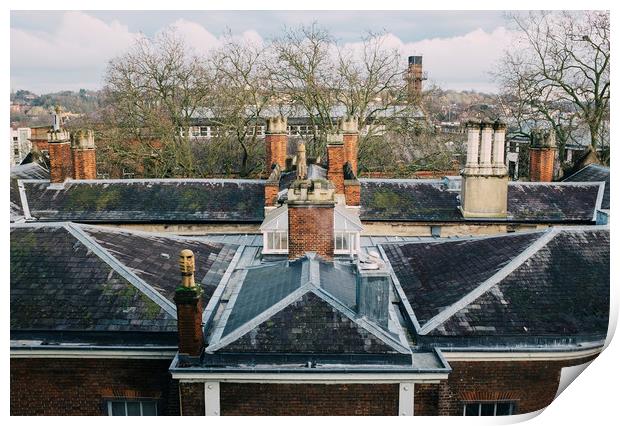 Old rooftop and chimneys. Norwich, Norfolk, UK.  Print by Liam Grant