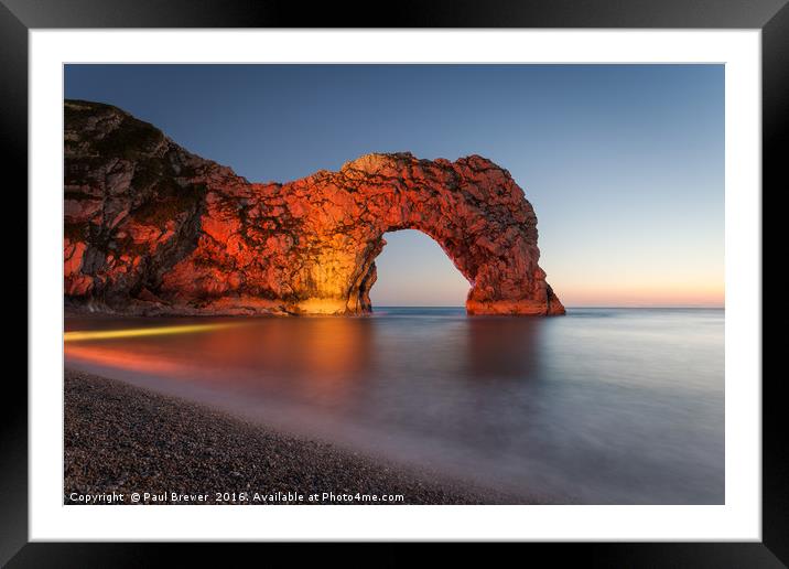 Durdle Door Dorset at Night Framed Mounted Print by Paul Brewer