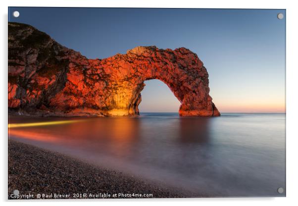 Durdle Door Dorset at Night Acrylic by Paul Brewer